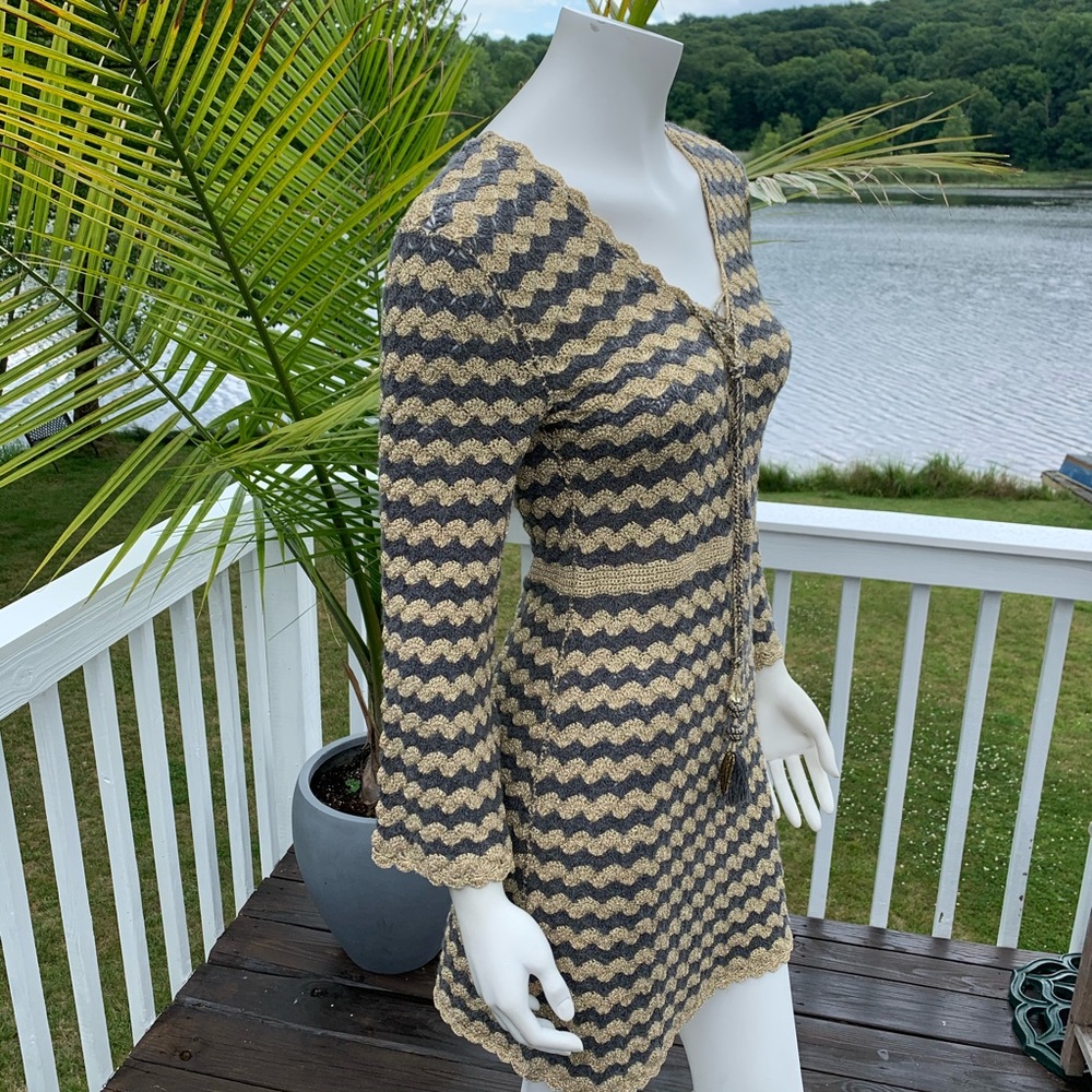 CALYPSO ST BARTH Rigma Zigzag Knit Dress Gold/Gray